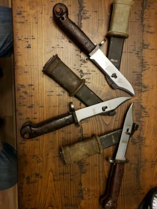 3 Vintage Ak - 47 Bayonet W/wire Cutters And Sheath