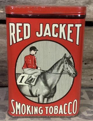 Antique 20s Vtg Red Jacket Smoking Tobacco Advertising Tin Albany Ny Ex,  Cond