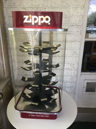 Vintage Zippo Lighter Display Case Lighted,  Rotating & Holds 30 Lighters