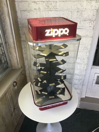 Vintage Zippo Lighter Display Case Lighted,  Rotating & holds 30 Lighters 2