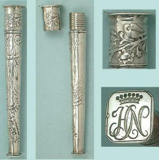 Antique Solid Silver Needle Case W/ Seal Dutch Circa 1780 - 1800