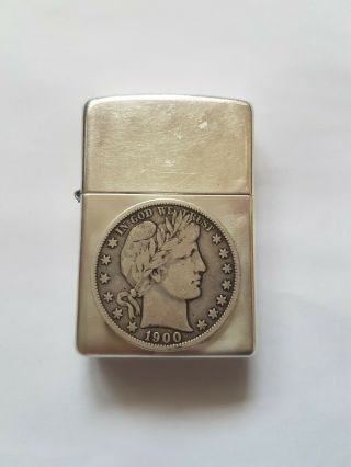 Zippo lighter Silver Plate with.  900 Sterling Silver Half Dollar handmade 2