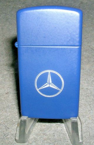 Unusual Vintage Matte Blue Mercedes - Benz Logo Zippo Slim Lighter 1994
