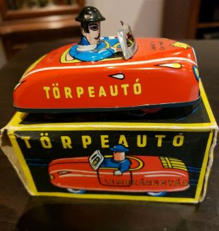 Vintage Torpeauto Tin Toy Friction Car Red,  Made In Hungary W/box