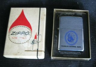 Vintage Zippo Cigarette Lighter Advertising Franklinnational Bank