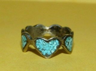 Vintage Southwestern Sterling Silver 925 W/ Turquoise Inlay " Heart Ring Sise 5