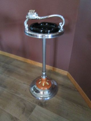 Vintage Art Deco Electrolite Chrome Ashtray Stand Made In Canada