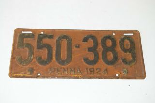 Vintage Antique 1924 Pennsylvania Pa License Plate Tag Penna Keystone 550 - 389