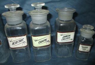 7 Antique Glass Label Apothecary Bottles 3