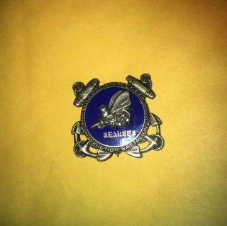 Vintage World War Ii Seabees Sterling & Enamel Us Navy Pin