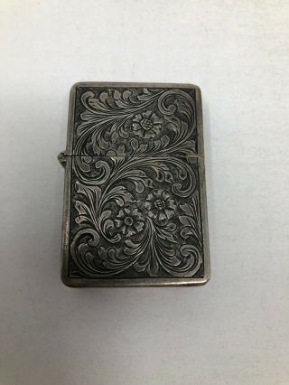 Vintage Italian 800 Silver Etched Zippo Lighter Case