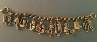Vintage " Coro " Ten Commandments Religous Gold Tone Charm Bracelet.