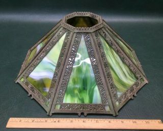 Antique Art Nouveau Slag Glass Lamp Shade Octagonal Green Patented Oct.  1908