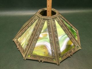 Antique Art Nouveau Slag Glass Lamp Shade Octagonal Green Patented Oct.  1908 2