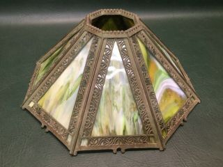 Antique Art Nouveau Slag Glass Lamp Shade Octagonal Green Patented Oct.  1908 3