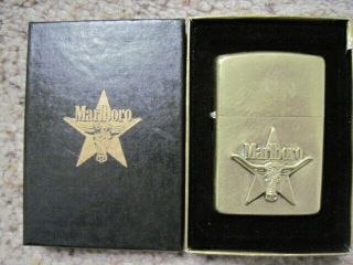 Vintage Brass Zippo Marlboro Star Longhorn Steer W/box Nr