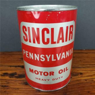 Vintage Nos Full Sinclair Pennsylvania Motor Oil 1 Quart Metal Red Can Sign