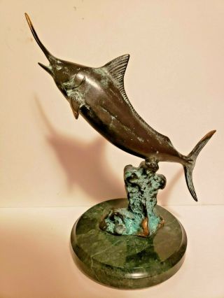 Vintage Bronze Swordfish Sculpture On Marble Base