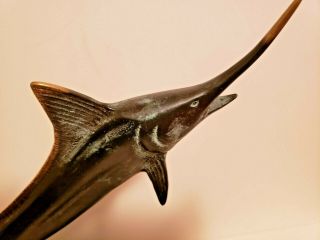 Vintage Bronze Swordfish Sculpture on Marble Base 2