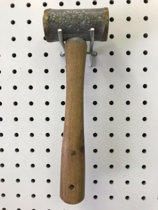 Vintage Solid Brass Hammer With Hardwood Handle 1 Lb 12 Oz 9 1/2 " Long