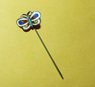Vintage Art Nouveau Sterling Silver 925 W/ Enamel " Butterfly " Stick Pin Signed