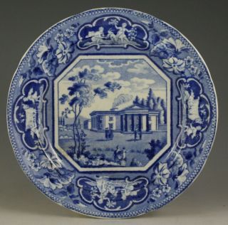Antique Pottery Pearlware Blue Transfer Ridgway College Series Small Plate 1825
