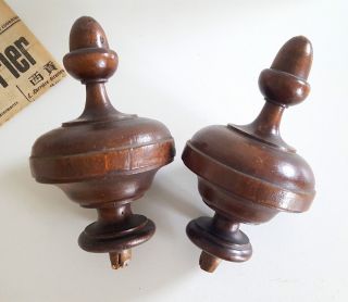 Tall 2 Antique French Wood Finial End Salvage Architectural Furniture 7.  17 "