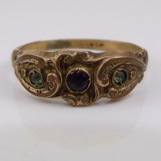 Vtg Antique Victorian Gold Filled Purple Amethyst Paste Stone Ring Sz 7 Qye4