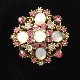 Vintage Pink & Opalesque Pin / Brooch Opal White Gold Tone Flower 2