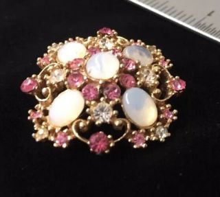 Vintage Pink & Opalesque Pin / Brooch Opal White Gold Tone Flower 3