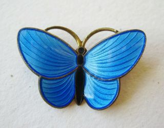 Vtg Aksel Holmsen Norway Sterling Silver Guilloche Enamel Butterfly Brooch Pin