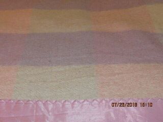 Vintage Wool ?blanket Blue Plaid 85x72 Has No Issues