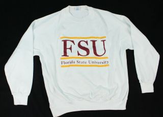Vtg 80s 90s Fsu Florida State Seminoles Football White Sweatshirt Sweater