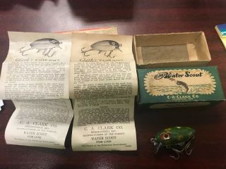 Vintage Clark Water Scout Wood Lure W Box And Papers Ex Cond