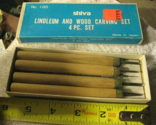 Vintage Wood Carving Tool Set Of 4,  Linoleum Kit,  Shiva Japn,  No 100
