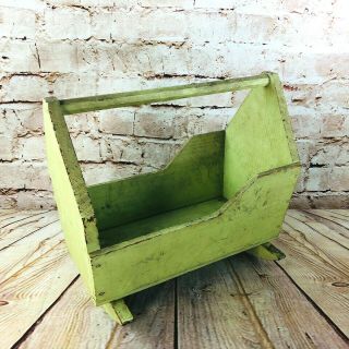 Vintage Baby/doll Rocker Cradle Wooden Green Bed Antique Primitive Decor Basket