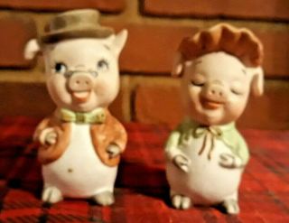 Vintage Lefton Bisque Anthro Pigs:salt & Pepper Shakers Japan