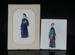 Two Fine Antique Chinese Water Colour Pith Paintings On Rice Paper 19th C Qing