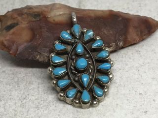 Vintage Mexico Southwestern Sterling Turquoise Cluster Petit Point Pendant