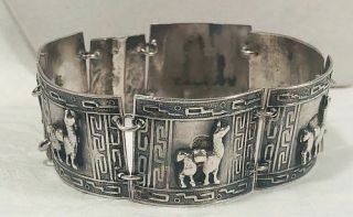 Vintage Peru 900 Silver Panel Link Bracelet Embossed Llamas 6.  5 " 32 Grams