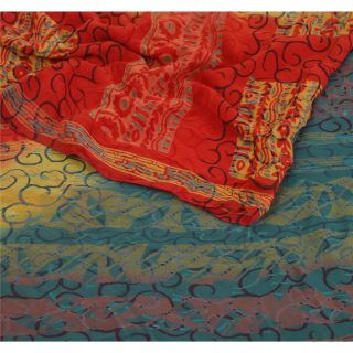 Sanskriti Vintage Blue Saree Pure Georgette Silk Printed Sari Craft Soft Fabric 2
