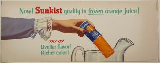 Vintage 1950s Sunkist Orange Juice Concentrate Mid - Century Advertising Sign