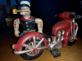Vintage Cast Iron Popeye On A Motorcycle