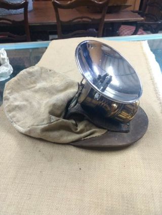 Vintage Coal Miners Cloth Canvas Leather Cap Hat W/carbide Light