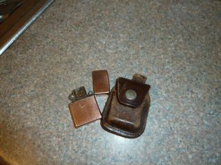 Solid Copper Zippo Lighter With Leather Holder - 03