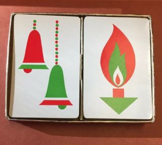 Vtg Arrco Playing Cards Double Deck Felt Box Canasta - Christmas Theme Jokers