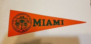Miami Canes Hurricanes Mini Vintage Wool Pennant With Holder