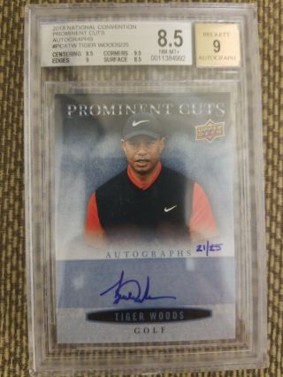 Bgs 8.  5 2018 Upper Deck National Convention Prominent Cut Auto Tiger Woods 21/25