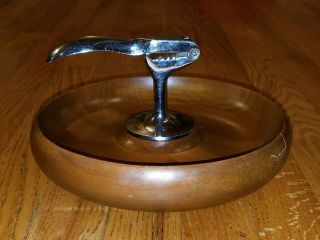 Vintage Mcm Midcentury Modern Wood Wooden Chrome Nutcracker Bowl Hellerware