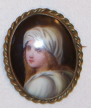 Antique Victorian Painted Gilt Framed Portrait Pin
